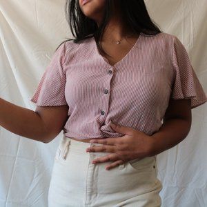 pink and white striped blouse